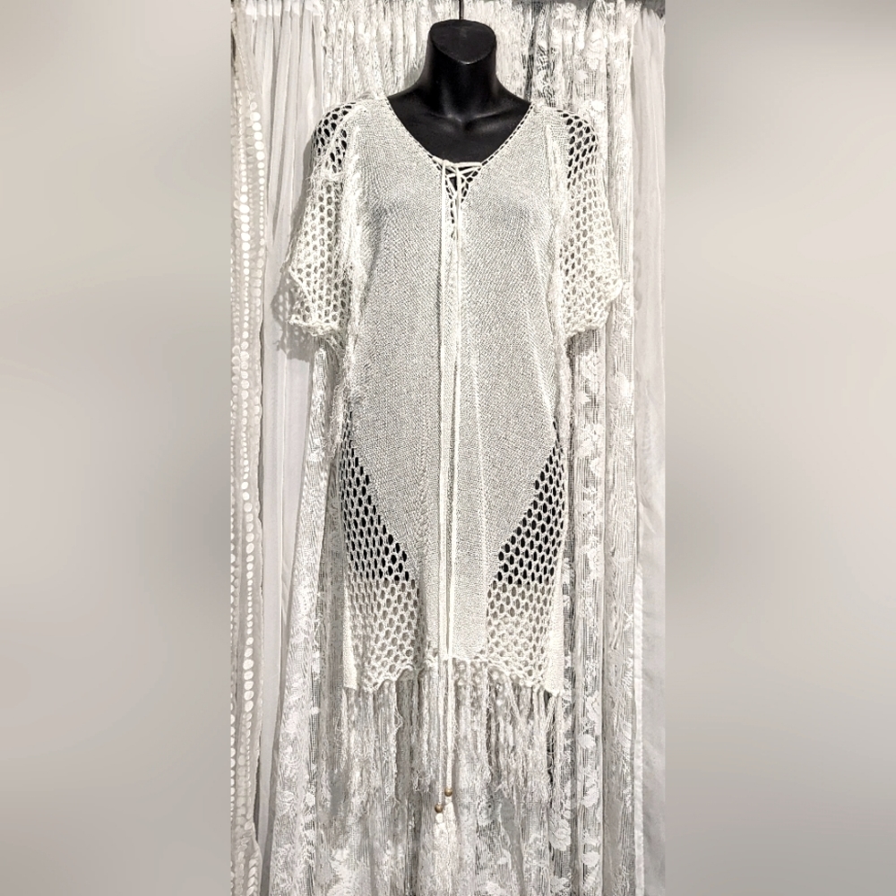 Woman's Boho Style  White Cupshe Fringe Cover Up